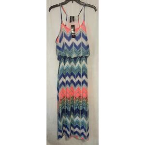 Fun & Flirt Vibrant Racerback Maxi Dress Size X-Large Blue/White/Yellow/Hot Pink